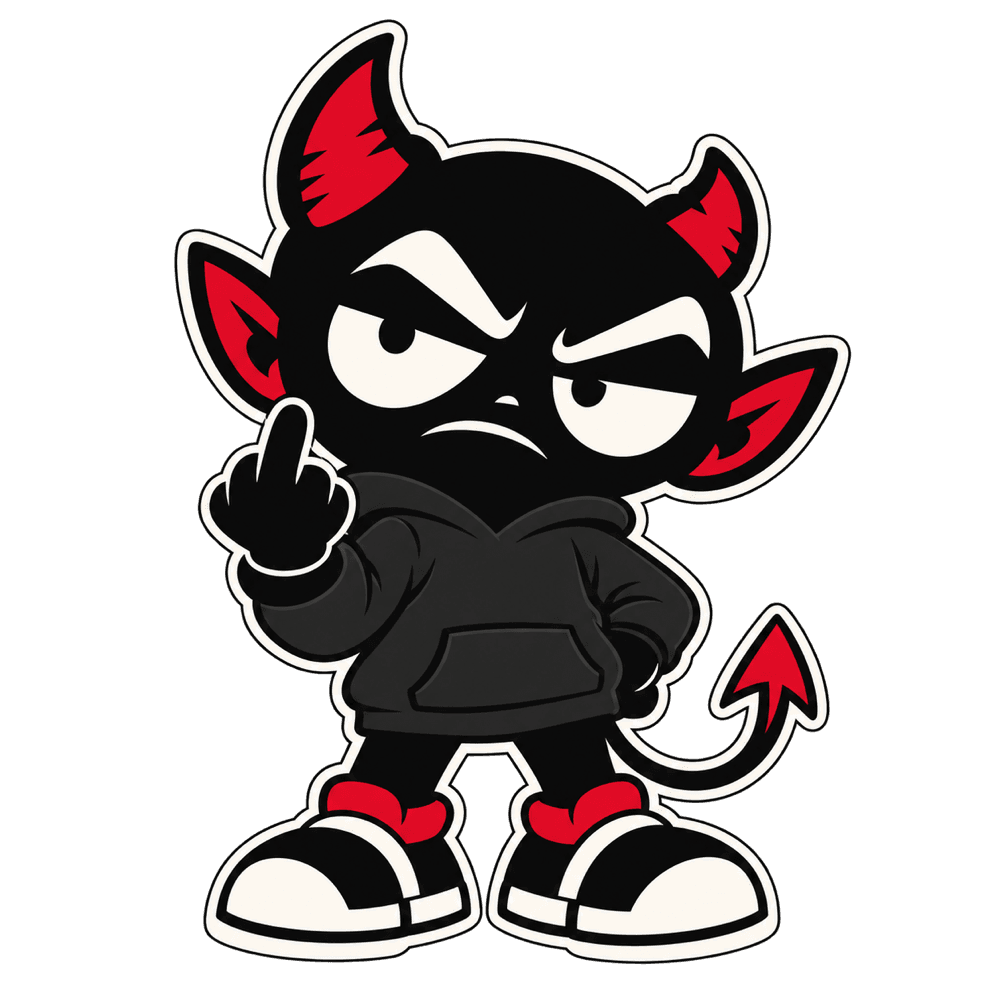 The Club Spite imp, thoroughly fed up and raising a middle finger.
